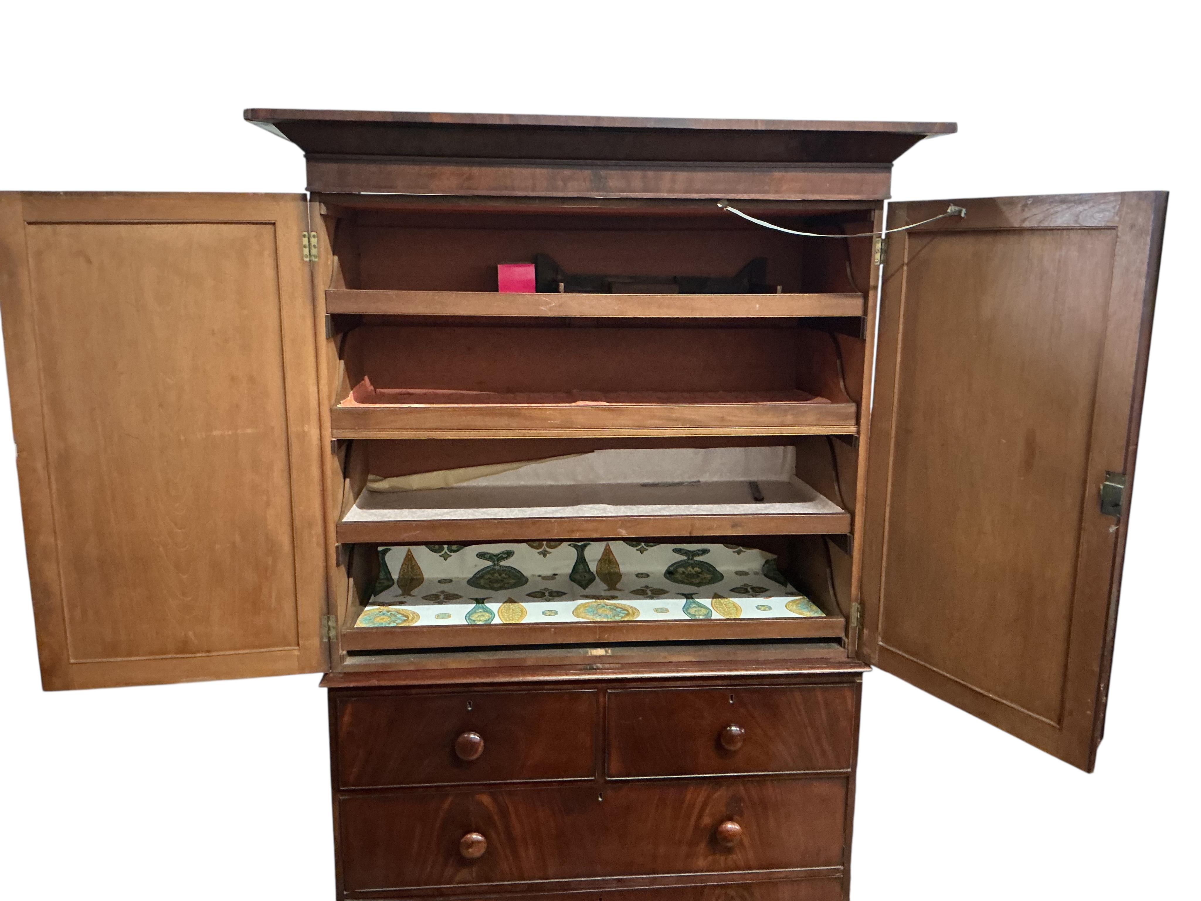 A Victorian mahogany linen press, width 139cm, depth 60cm, height 211cm